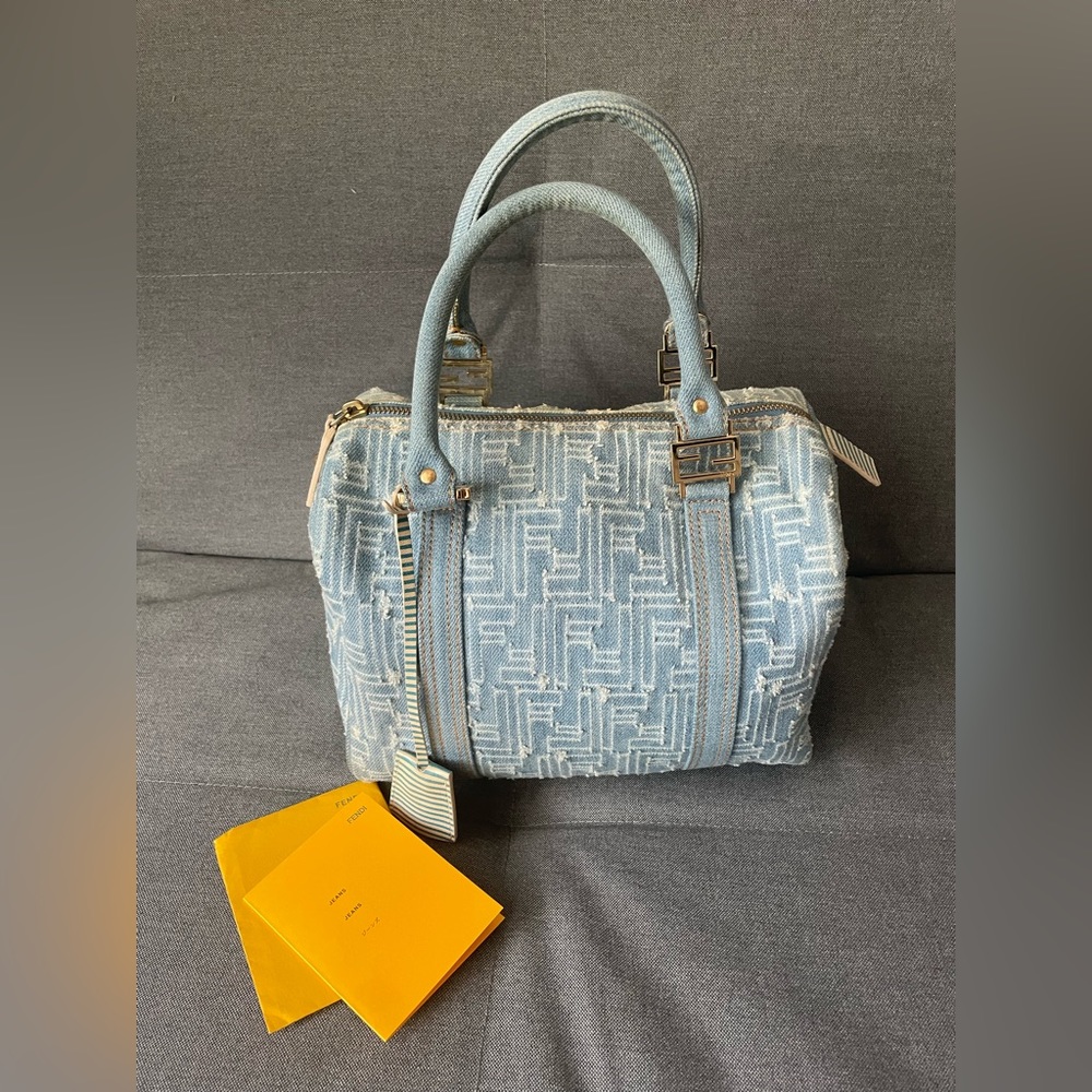 SOLD Fendi vintage denim zucca bauletto Boston 25 handbag